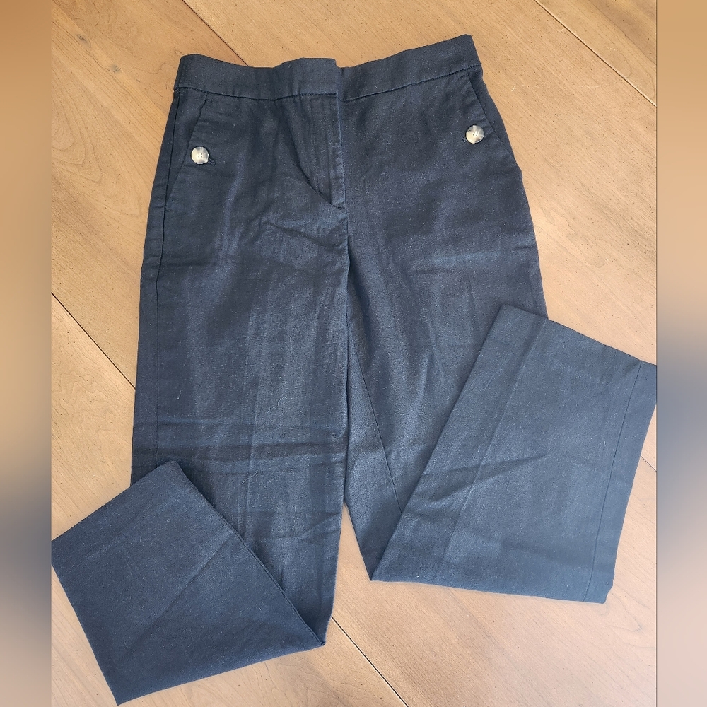 J Crew Factory Black Linen Blend Sailor Pants Size 6